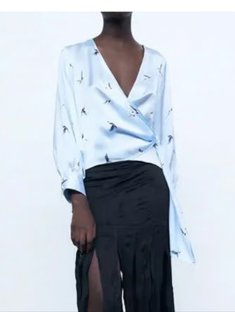 ZARA Satin Blue Bird Blouse